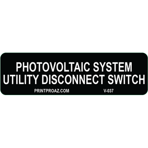 3.5x1 Photovoltaic System Utility Disconnect Switch, Vinyl Decal Solar Labels, V-037