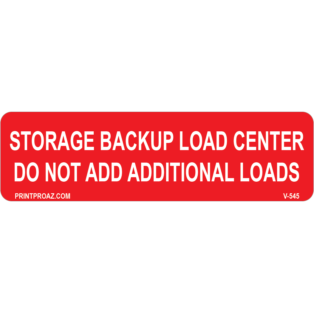 3.5x1 Storage Backup Load Center, Vinyl Decal Solar Labels, V-545