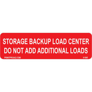 3.5x1 Storage Backup Load Center, Vinyl Decal Solar Labels, V-545