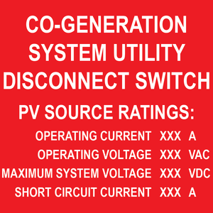 3x3 Co-Generation System Utility Disconnect Switch, Plastic Solar Labels, PV-548