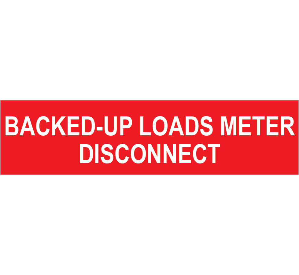 3x.75, Backed up Loads Meter Disconnect, Plastic Solar Labels, PV-519