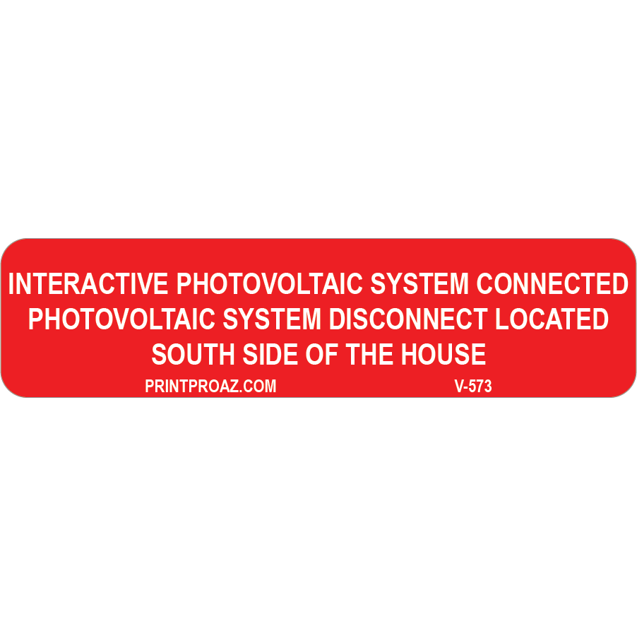 3x.75 Interactive PV System Connected South, Decal Solar Labels, V-573