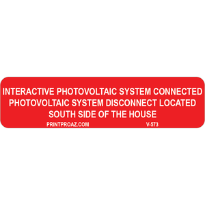 3x.75 Interactive PV System Connected South, Decal Solar Labels, V-573