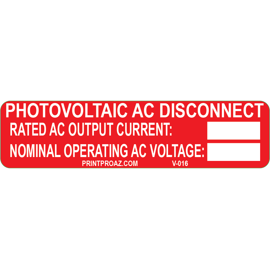 3x.75, Photovoltaic AC Disconnect, Reflective Vinyl Decal, V-016