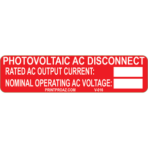3x.75 Photovoltaic AC Disconnect, Reflective Vinyl Decal, V-016