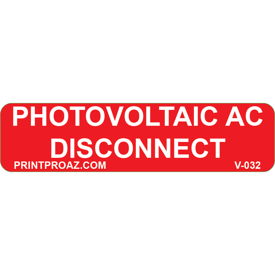 3x.75 Photovoltaic AC Disconnect, Vinyl Decal, V-032
