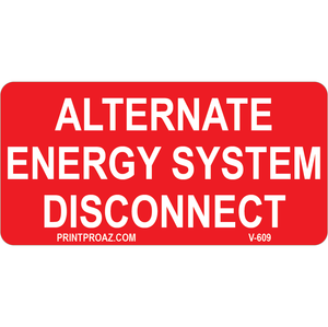3x1.5 Alternate Energy System Disconnect, Vinyl Solar Labels, V-609