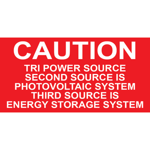 3x1.5 Caution Tri Power Source, Plastic Solar Labels, PV-116
