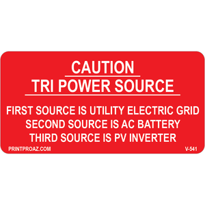 3x1.5 Caution Tri Power Source, Vinyl Decal Solar Labels, V-541