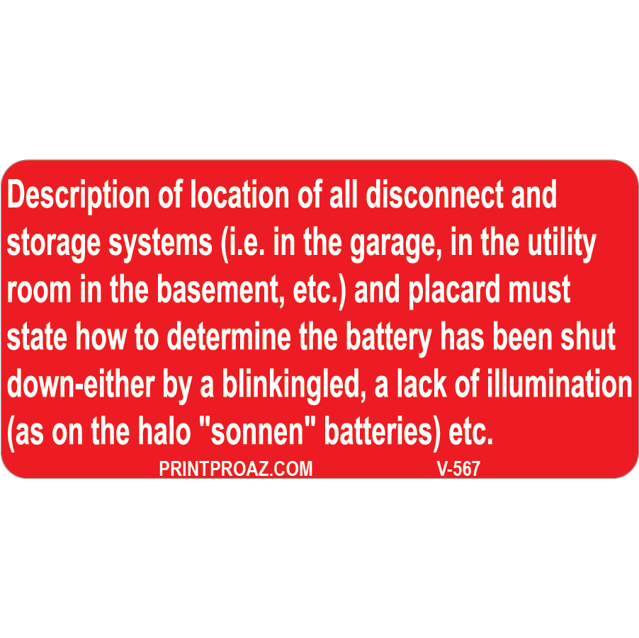 Description of Location, Decal Solar | NEC Solar Label