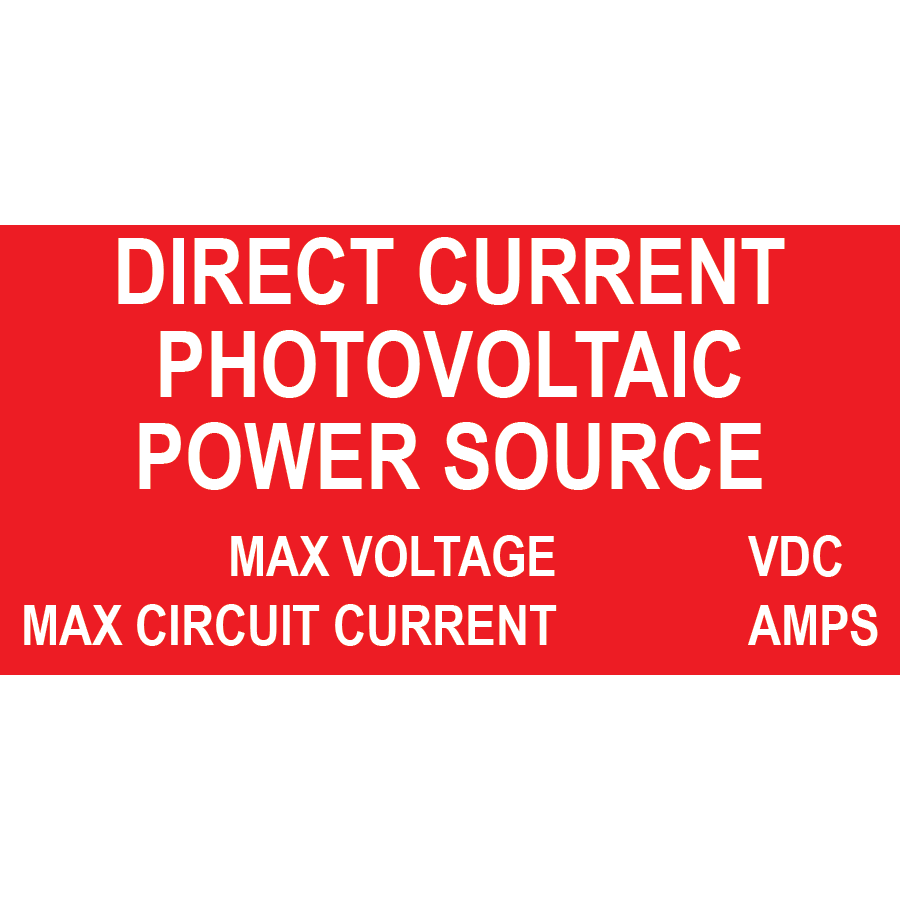 3x1.5 Direct Current Photovoltaic Power Source, Plastic Solar Labels, PV-067