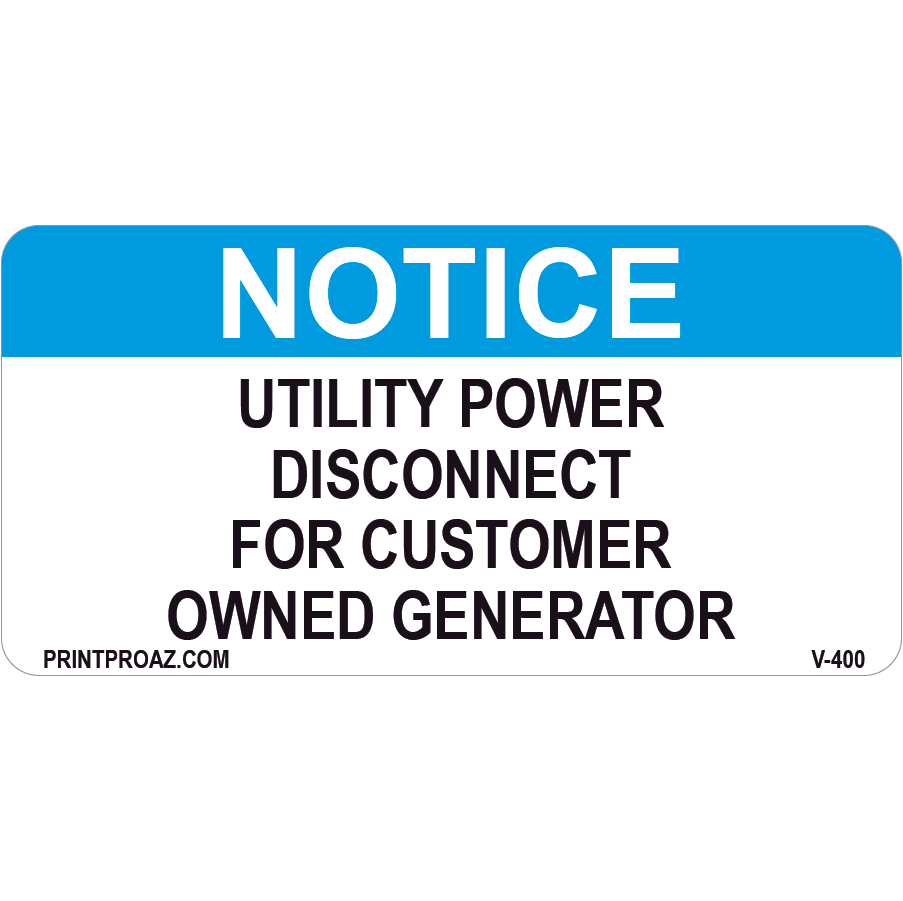 3x1.5 Utility Power Disconnect Label, Vinyl Decal, V-400