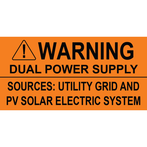 3x1.5 Warning Dual Power Supply, Plastic Solar Labels, PV-081