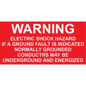 3x1.5 Warning Electric Shock Hazard, Plastic Solar Labels, PV-017