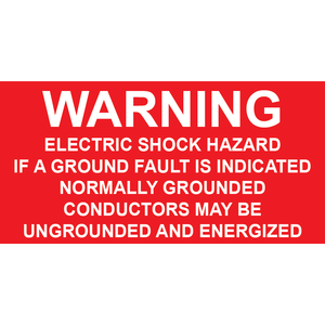 3x1.5 Warning Electric Shock Hazard, Plastic Solar Labels, PV-082