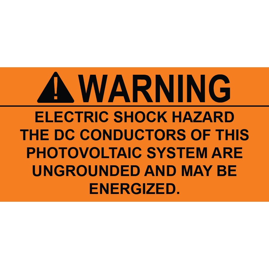 3x1.5 Warning Electric Shock Hazard, Plastic Solar Labels, PV-198