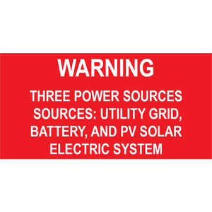 3x1.5, Warning Three Power Sources, Plastic Solar Labels, PV-495