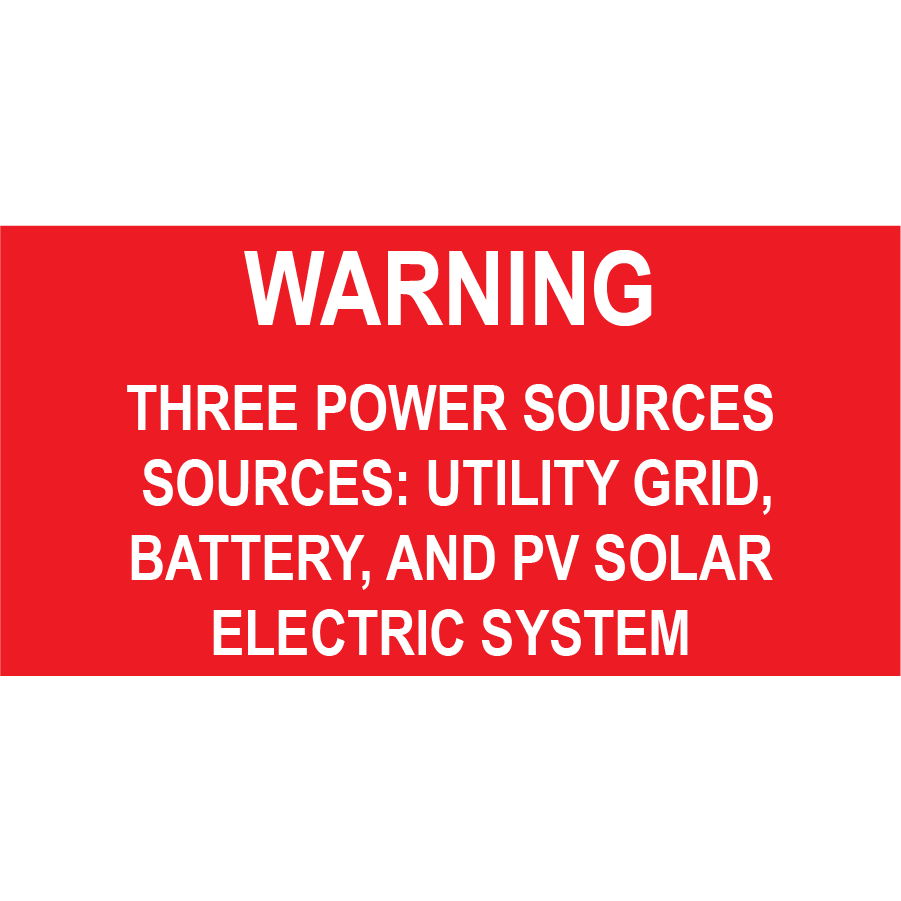 Regular Sources Label Warning Three Power Sources Plastic 3x1.5 | NEC Solar Label