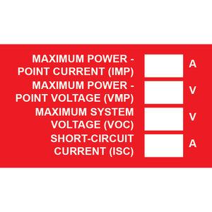 3x1.75 Maximum Power Point Current (Imp) - Plastic Solar Labels, PV-105