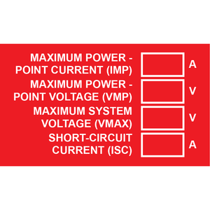 3x1.75 Maximum Power Point Current (Imp), Plastic Solar Labels, PV-014