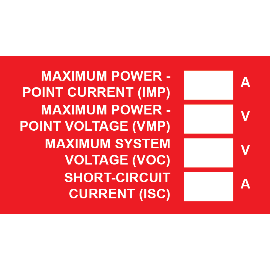 3x1.75 Maximum Power Point Current (Imp), Plastic Solar Labels, PV-117
