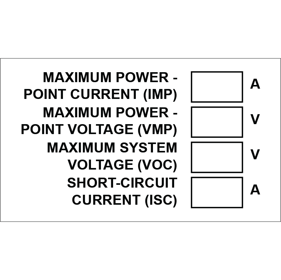 3x1.75 Maximum Power Point Current (Imp), Plastic Solar Labels, PV-235