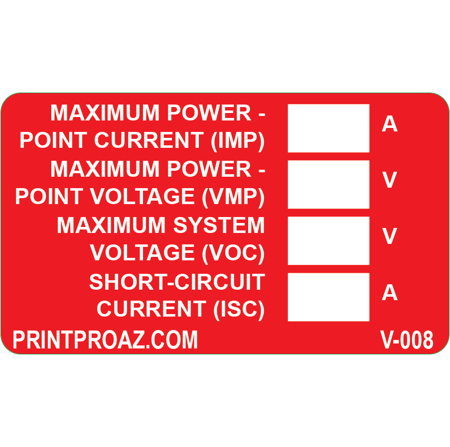 3x1.75 Maximum Power Point Current (Imp), Vinyl Decal, V-008