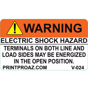 3x1.75, Warning Electric Shock Hazard, Vinyl Decal, V-024