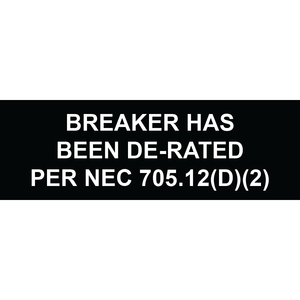 3x1 Breaker Has Been De-Rated Per NEC 705.12, Plastic Solar Labels, PV-070