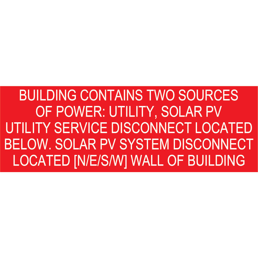 3x1 Building Contains Two Power Sources, Plastic Solar Labels, PV-543
