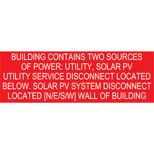 3x1 Building Contains Two Power Sources, Plastic Solar Labels, PV-543