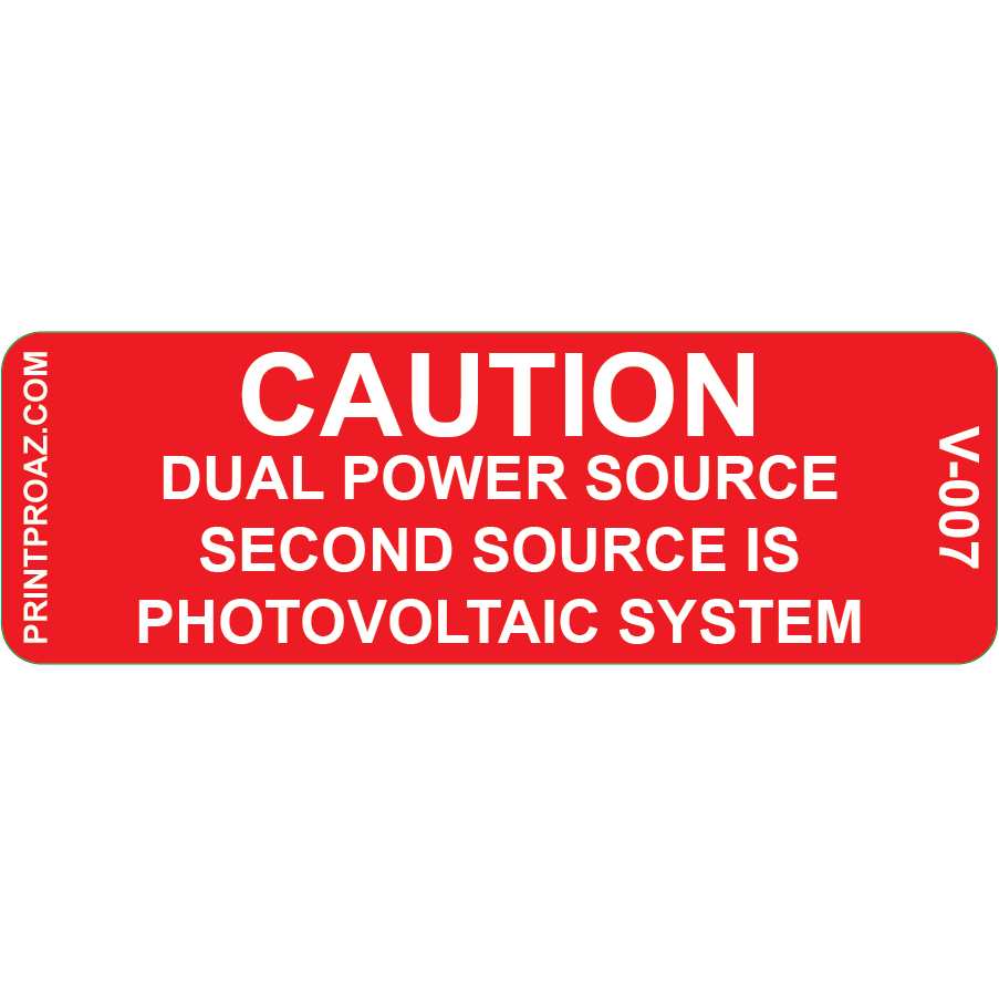 3x1 Caution Dual Power Source, Vinyl Decal, V-007