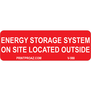 3x1 Energy Storage System On Site Located Inside, Decal Solar Labels, V-568