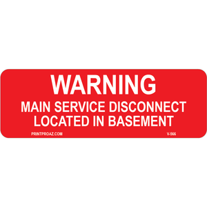 3x1 Main Service Disconnect Located in Basement, Decal Solar Labels, V-566