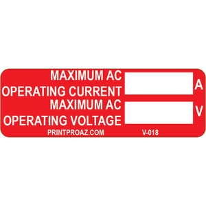 3x1, Maximum AC Operating Current, Vinyl Decal, V-018
