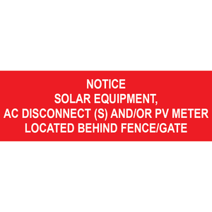 3x1 Notice Solar Equipment - Plastic Solar Labels, PV-125