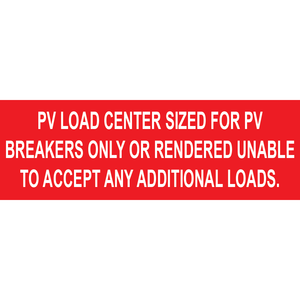 3x1 PV Load center sized for PV, Plastic Solar Labels, PV-549