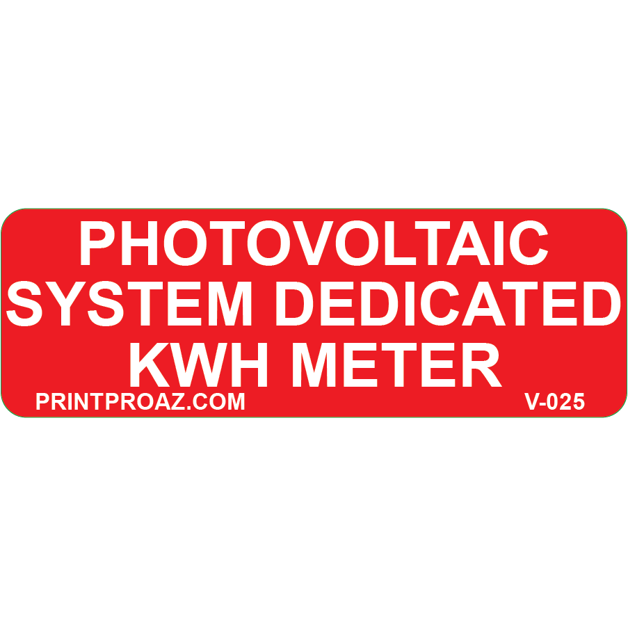3x1, Photovoltaic System Dedicated KWH, Vinyl Decal, V-025