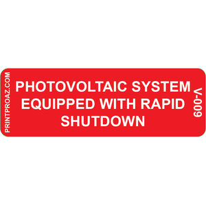 3x1, Photovoltaic System Equipped with Rapid Shutdown,Vinyl Decal, V-009