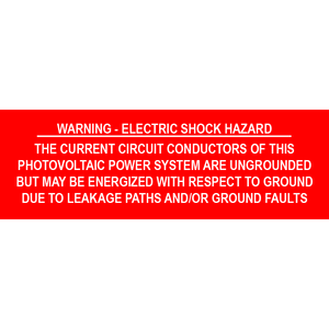 3x1 Warning - Electric Shock Hazard, Plastic Solar Labels, PV-277