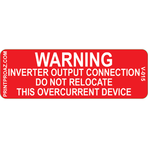 3x1 Warning Inverter Output Connection, Decal Solar Labels, V-015