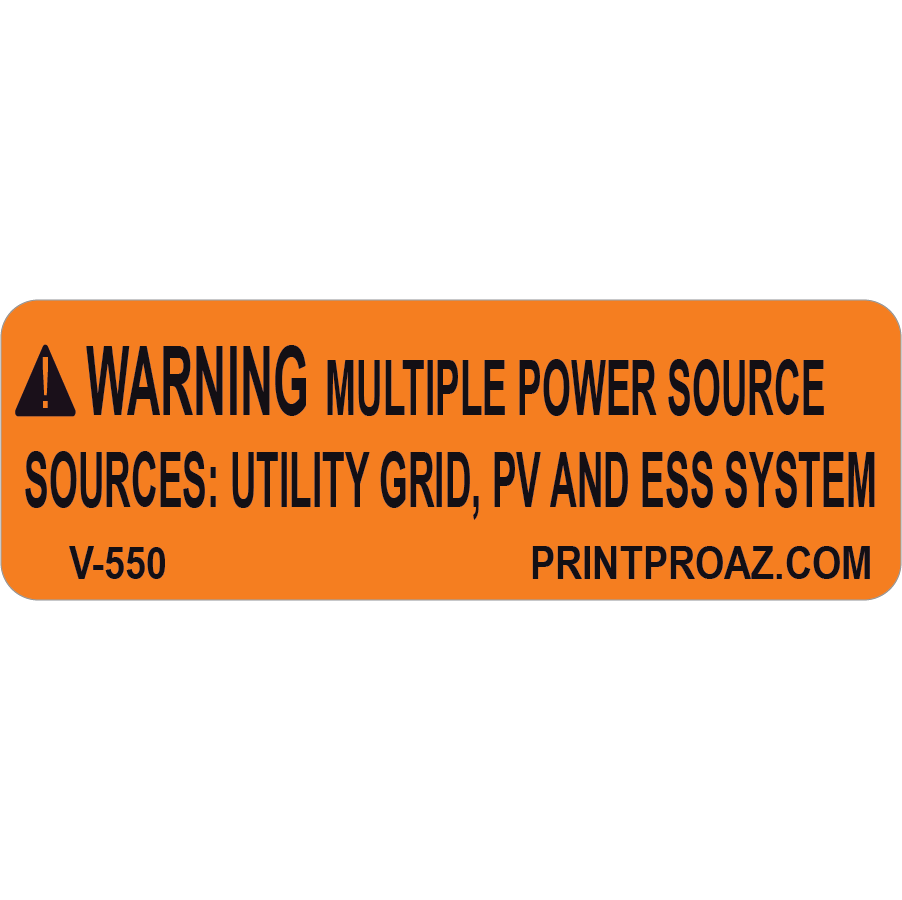 3x1 Warning Multiple Power Source, Decal Solar Labels, V-550