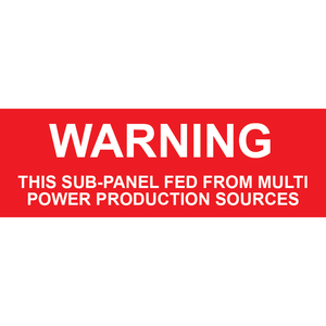 3x1 Warning This Sub-Panel Fed From Multi Power Sources - Plastic Solar Labels, PV-145