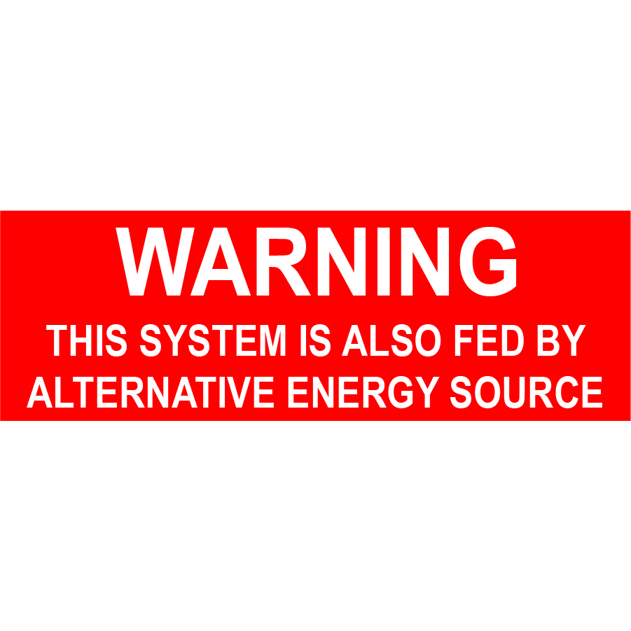 3x1 Warning This system is also fed by alternative energy source, Plastic Solar Labels, PV-567