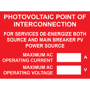 3x2.25 Photovoltaic Point of Interconnection, Plastic Solar Labels, PV-106