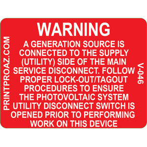 3x2.25, Warning A Generation Source Is Connected Decal Solar Labels, V-046