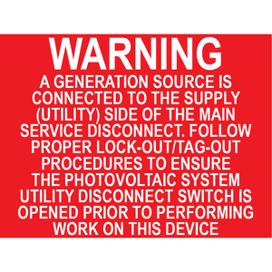 3x2.25 Warning A Generation Source Is Connected, Plastic Solar Labels, PV-016
