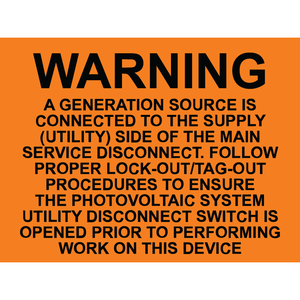 3x2.25 Warning A Generation Source Is Connected, Plastic Solar Labels, PV-021
