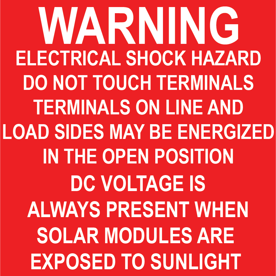 3x2.25 Warning Electrical Shock Hazard, Plastic Solar Labels, PV-007