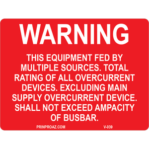 3x2.25 Warning This Equipment is Fed by Multiple Sources, Vinyl Decal Solar Labels, V-039